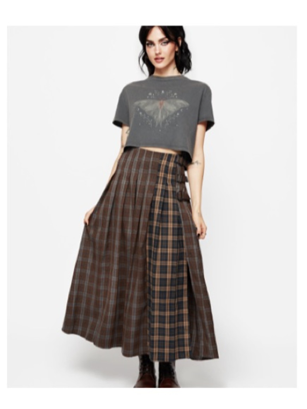 Disturbia Brown Plaid Maxi Skirt